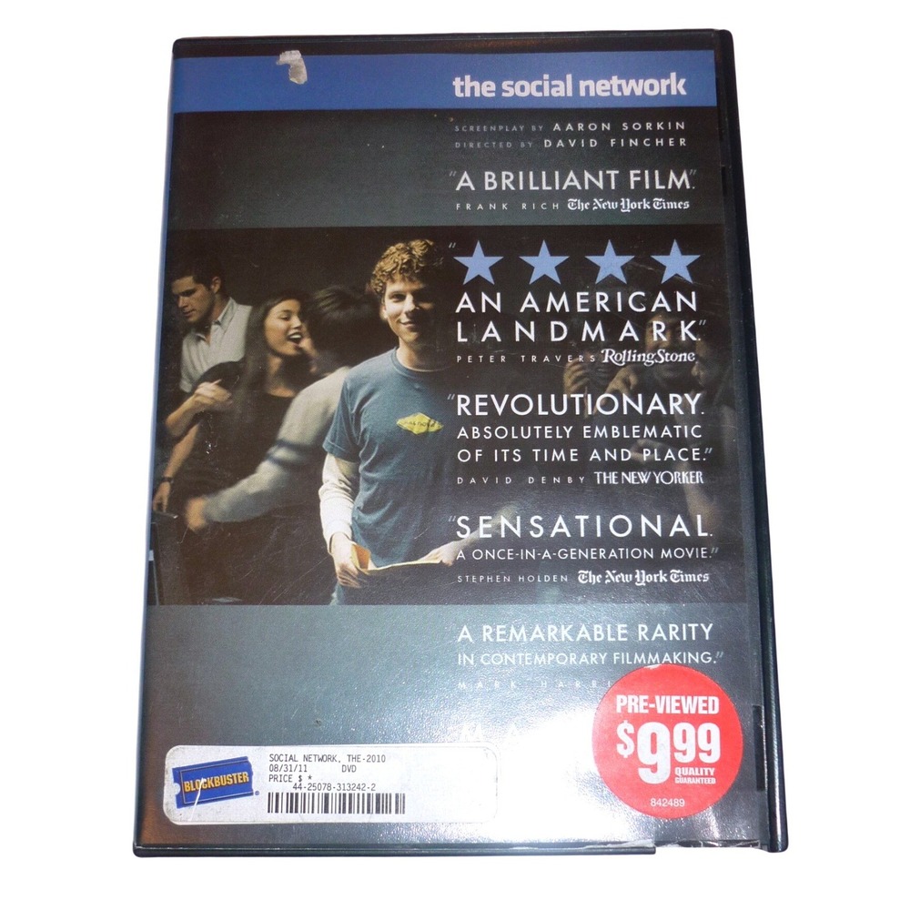 The Social Network DVD 2010 Movie Blockbuster Case Jesse Eisenberg Fincher